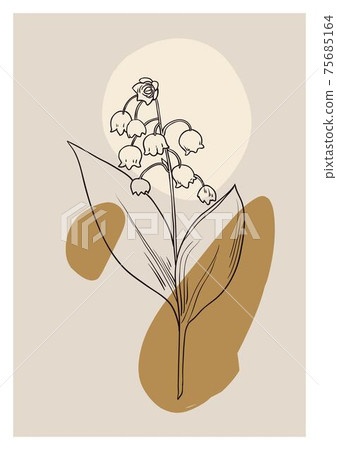Elegance minimalistic contemporary poster with line art plants and abstract shapes in earth color palette. 75685164