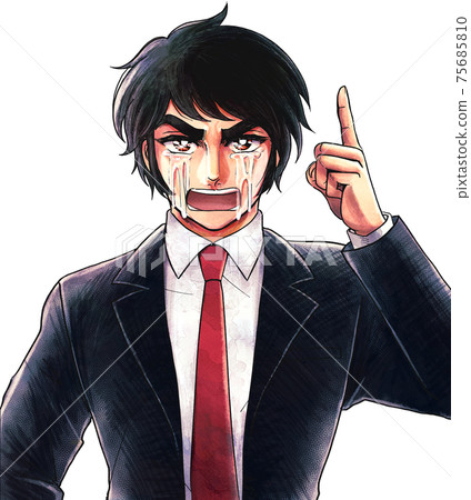 Old cartoon style, hot-blooded teacher or office worker, pointing while crying Old cartoon style, hot-blooded teacher or office worker, pointing while crying 75685810