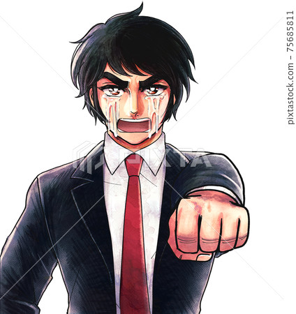 Old cartoon style, hot-blooded teacher or office worker, crying and thrusting 75685811