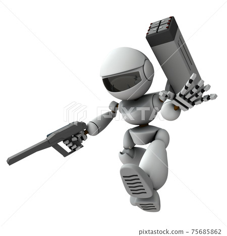 An artificial intelligence robot soldier who plunges and invades. 3D rendering. An artificial intelligence robot soldier who plunges and invades. 3D rendering. 75685862