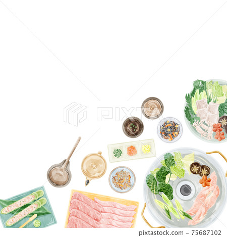 Shabu-shabu party meal scenery watercolor handwritten illustration Shabu-shabu party meal scenery watercolor handwritten illustration 75687102