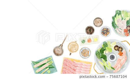 Shabu-shabu party meal scenery watercolor handwritten illustration Shabu-shabu party meal scenery watercolor handwritten illustration 75687104