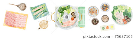 Shabu-shabu party meal scenery watercolor handwritten illustration 75687105