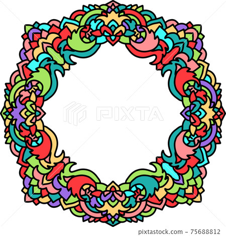 Abstract mandala frame. Asian leaves pattern. Colorful authentic background. Vector illustration. 75688812