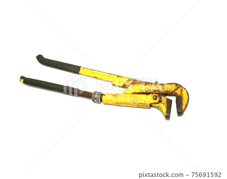 Old pipe wrench isolated on white background 75691592
