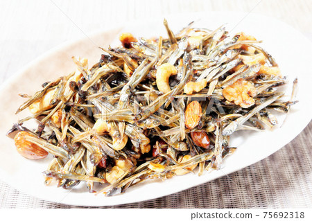 Homely and rustic homemade "Tazukuri with nuts" watercolor style 75692318