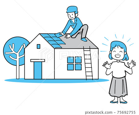 House Illustration Simple Line-Re-roofing 75692755
