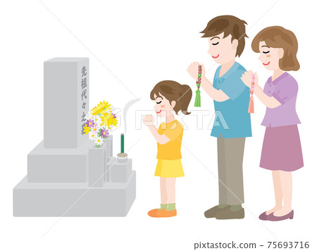 一個三口之家探訪墳墓 75693716