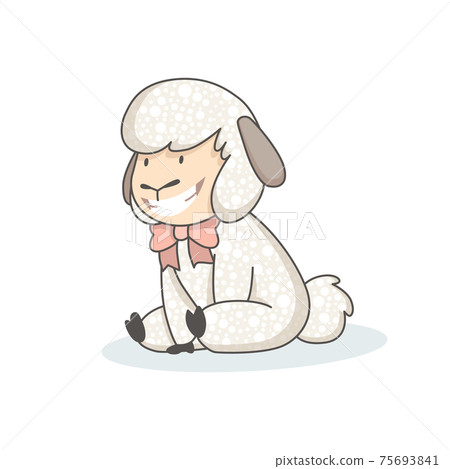 Funny cute white sheep sitting in hand drawn style. Childish creative print for decoration or card. Vector graphic design element for kids poster 75693841
