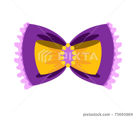 Gift bow colorful flat vector illustration. Violet knot for present element template. Decoration for gifts, greetings or holidays Gift bow colorful flat vector illustration. Violet knot for present element template. Decoration for gifts, greetings or holidays 75693869