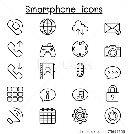 Smart phone icon set in thin line styleh 75694266