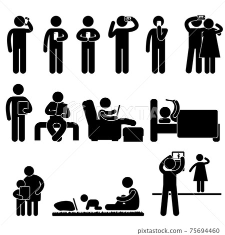 Man, Woman and Children Icon Symbol Sign Pictogram. Man, Woman and Children using Smartphone and Tablet Icon Symbol Sign Pictogram Man, Woman and Children Icon Symbol Sign Pictogram. Man, Woman and Children using Smartphone and Tablet Icon Symbol Sign Pictogram 75694460