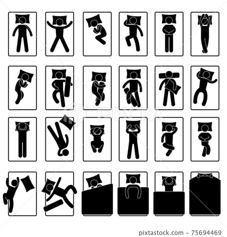 Sleep Sleeping Position Style Posture Method Bed. A set of pictogram showing a set of artwork related sleeping method and posture. 75694469