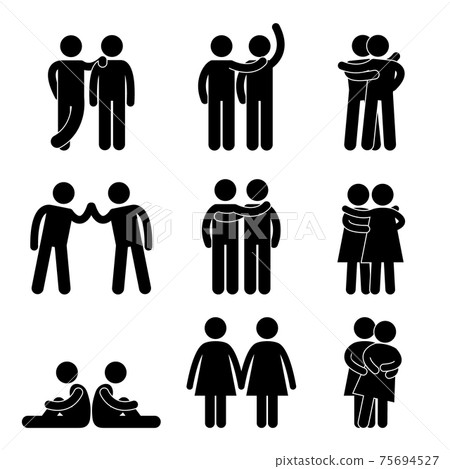 Gay Lesbian Heterosexual Icon Concept Pictogram Symbol. A set of pictogram representing gay, lesbian, heterosexual relationship. 75694527
