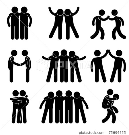 Friend Friendship Relationship Teammate Teamwork Society Icon Sign Symbol. A set of pictogram representing friend, friendship, relationship, and teammate. 75694555