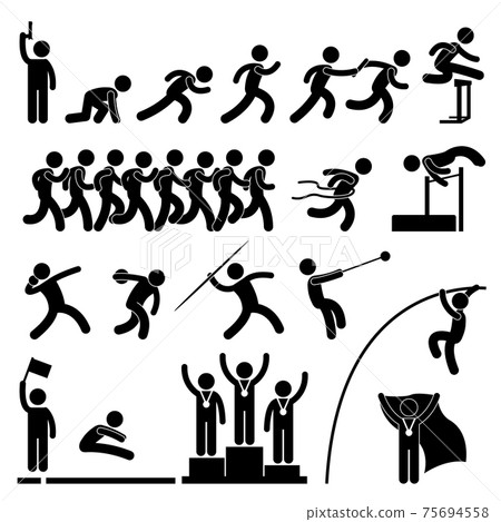 Sport Field and Track Game Athletic Event Winner Celebration Icon Symbol Si. A set of pictogram representing sport for field and track game. 75694558