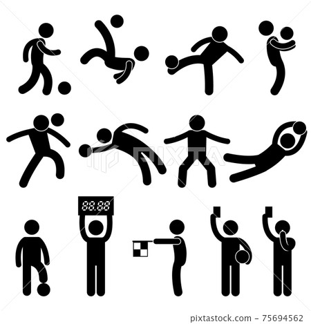 Football Soccer Goalkeeper Referee Linesman Icon Symbol Sign Pictogram. A set of pictogram representing football, soccer, goalkeeper, referee, and linesman. Football Soccer Goalkeeper Referee Linesman Icon Symbol Sign Pictogram. A set of pictogram representing football, soccer, goalkeeper, referee, and linesman. 75694562
