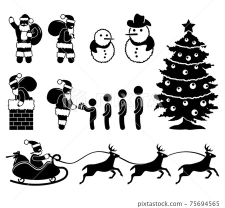 Christmas Santa Claus Snowman Winter Chimney Reindeer. A set of pictogram about Christmas and Santa Claus. Christmas Santa Claus Snowman Winter Chimney Reindeer. A set of pictogram about Christmas and Santa Claus. 75694565