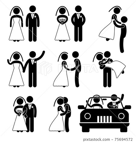 Wedding Bride Bridegroom Married Marry Marriage. A set of pictogram about wedding and marriage. 75694572