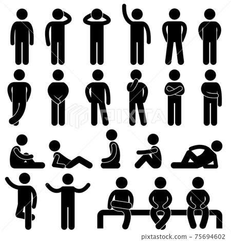 Man Basic Posture Icon Sign Symbol Pictogram. A set of pictogram about man basic posture. 75694602