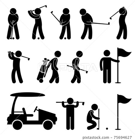 Golf Golfer Swing Caddy Caddie Pictogram. A set of pictogram about golf game. Golf Golfer Swing Caddy Caddie Pictogram. A set of pictogram about golf game. 75694627