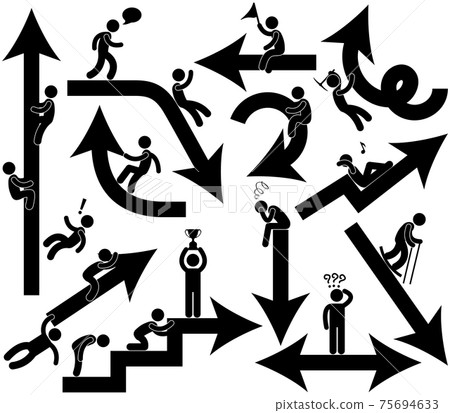 Business Emotion Arrow Sign Symbol Icon. A set of business direction and metaphors represented by arrows and human figure. Business Emotion Arrow Sign Symbol Icon. A set of business direction and metaphors represented by arrows and human figure. 75694633
