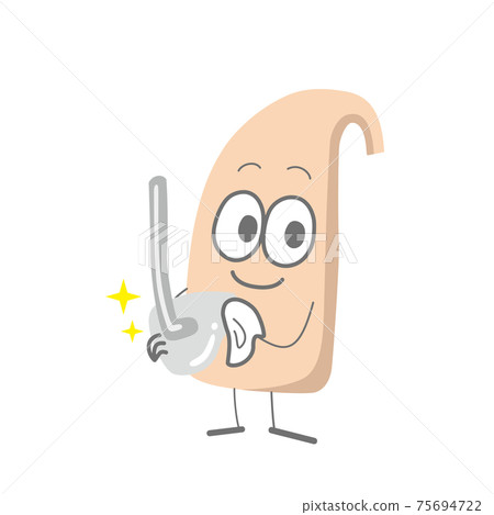 Illustration of caring for hearing aid characters over the ears Illustration of caring for hearing aid characters over the ears 75694722