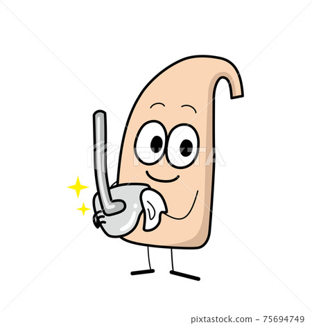 Illustration of caring for hearing aid characters over the ears 75694749