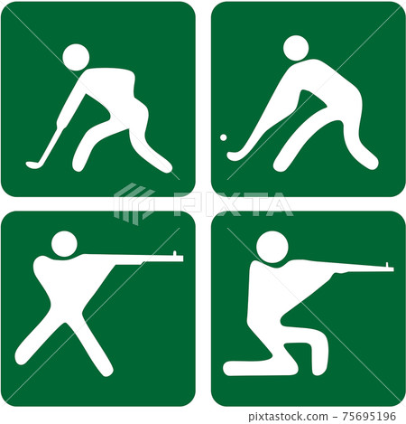 Sports illustration of field hockey, bandy, shooting sport, and skeet shooting Sports illustration of field hockey, bandy, shooting sport, and skeet shooting 75695196