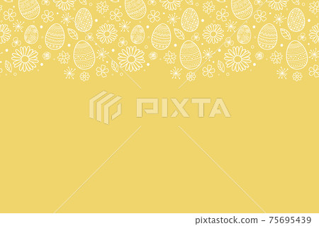 Easter background with cute with decorative eggs and flowers. Vector 75695439