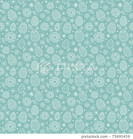 Concept of Easter pattern with hand drawn eggs and flowers. Vector 75695459