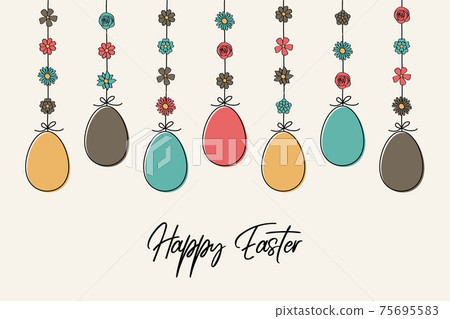 Colourful hanging Easter eggs with wishes. Vector Colourful hanging Easter eggs with wishes. Vector 75695583