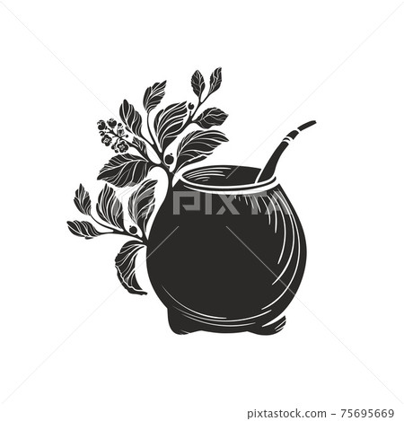 Yerba mate, calabash bowl. Vector organic symbol Yerba mate, calabash bowl. Vector organic symbol 75695669