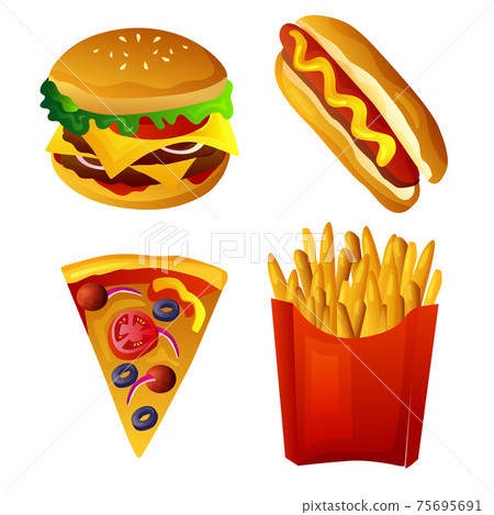 fast food set burger pizza fries hotdog icon 75695691