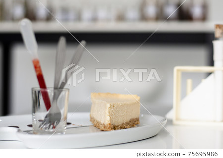 Chess cake on dish Chess cake on dish 75695986