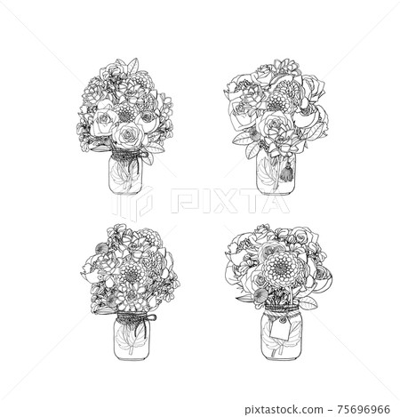 Hand drawn doodle style bouquets of different flowers isolated 75696966