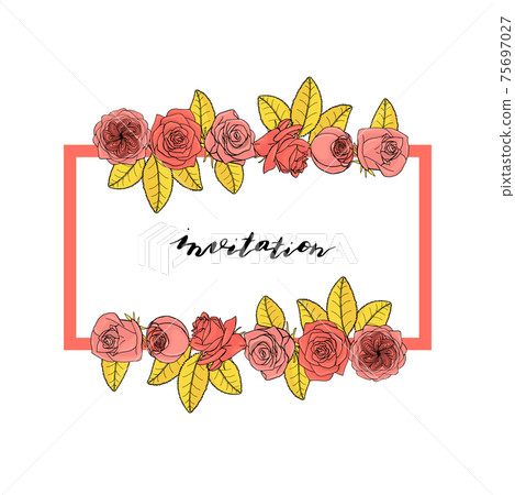 Hand drawn doodle style rose flowers wreath. floral design element. 75697027
