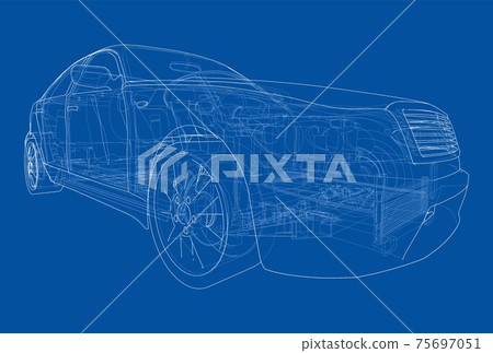 Electric Car With Chassis. Vector rendering of 3d 75697051