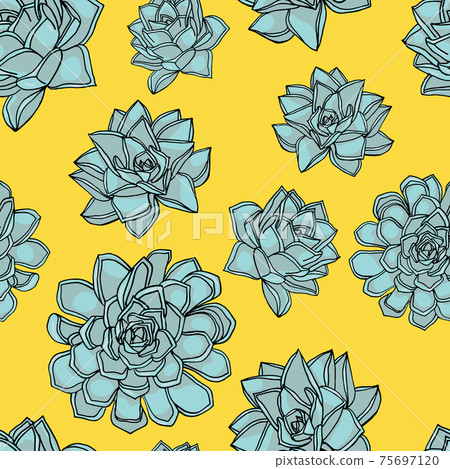 Hand drawn doodle style seamless pattern with common houseleek, Sempervivum tectorum succulents Hand drawn doodle style seamless pattern with common houseleek, Sempervivum tectorum succulents 75697120