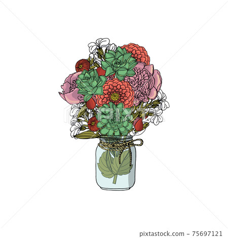 Hand drawn doodle style bouquets of different flowers isolated 75697121