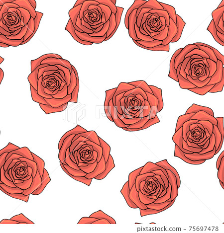 Hand drawn doodle style rose flowers seamless pattern 75697478