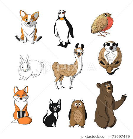 Set of cute animals isolated on white background. 75697479
