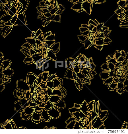 Hand drawn doodle style seamless pattern with common houseleek, Sempervivum tectorum succulents Hand drawn doodle style seamless pattern with common houseleek, Sempervivum tectorum succulents 75697491