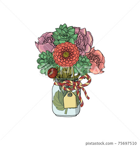 Hand drawn doodle style bouquets of different flowers isolated 75697510