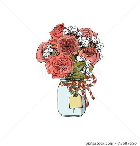 Hand drawn doodle style bouquets of different flowers: rose, stock flower. 75697550