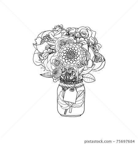 Hand drawn doodle style bouquets of different flowers isolated 75697684