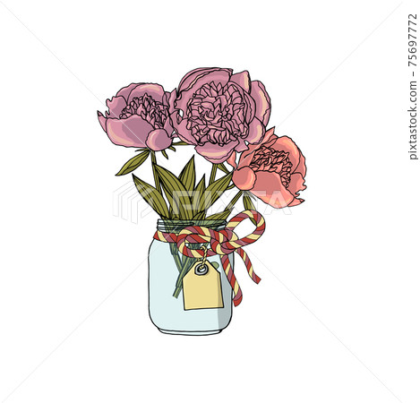 Hand drawn doodle style bouquets of peony flowers. 75697772