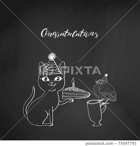 black cat in cone hat sitting and 