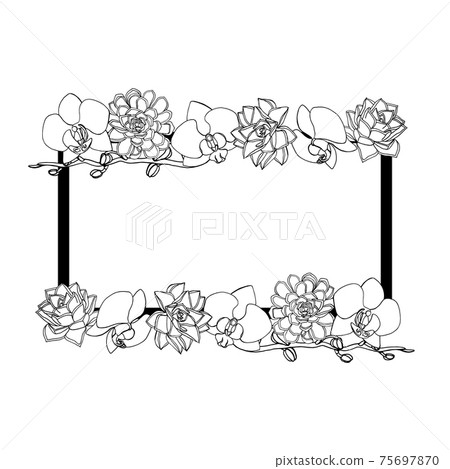 Hand drawn doodle style succulent and orchid flowers .wreath. 75697870