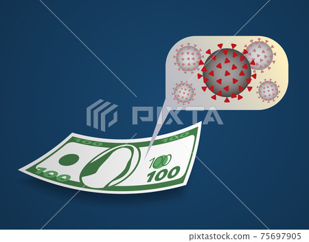 Concept of paper money contaminated by coronavirus On blue gradient background,Concept of paper money contaminated by coronavirus On blue gradient background, flat vector illustration Concept of paper money contaminated by coronavirus On blue gradient background,Concept of paper money contaminated by coronavirus On blue gradient background, flat vector illustration 75697905